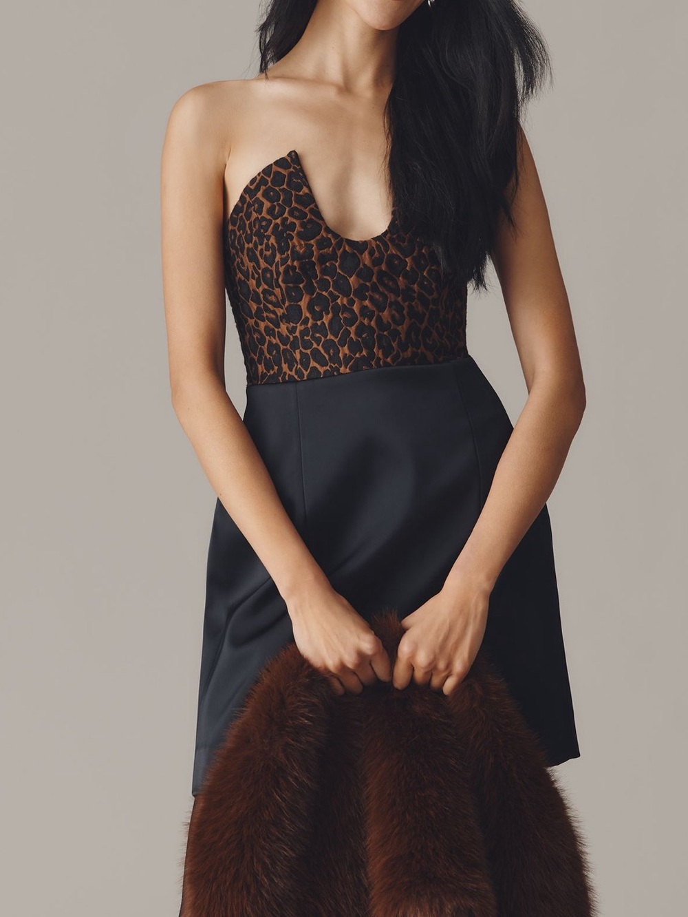 Anthropologie Black Skirt with Leopard-Print Bodice